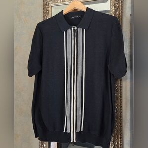 Paul Fredrick Men's Black and White Striped Sweater